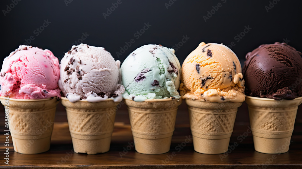 set of ice cream scoops ,ice cream and chocolate