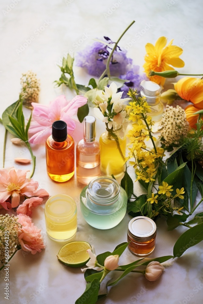 A colorful photo of an assortment of skincare products