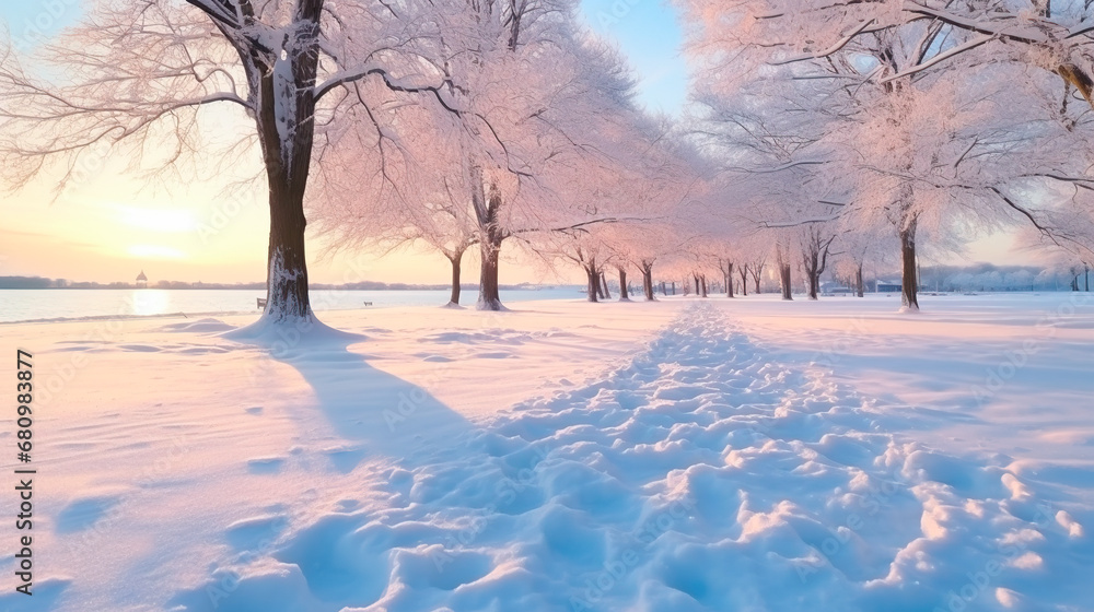 winter landscape with footprints