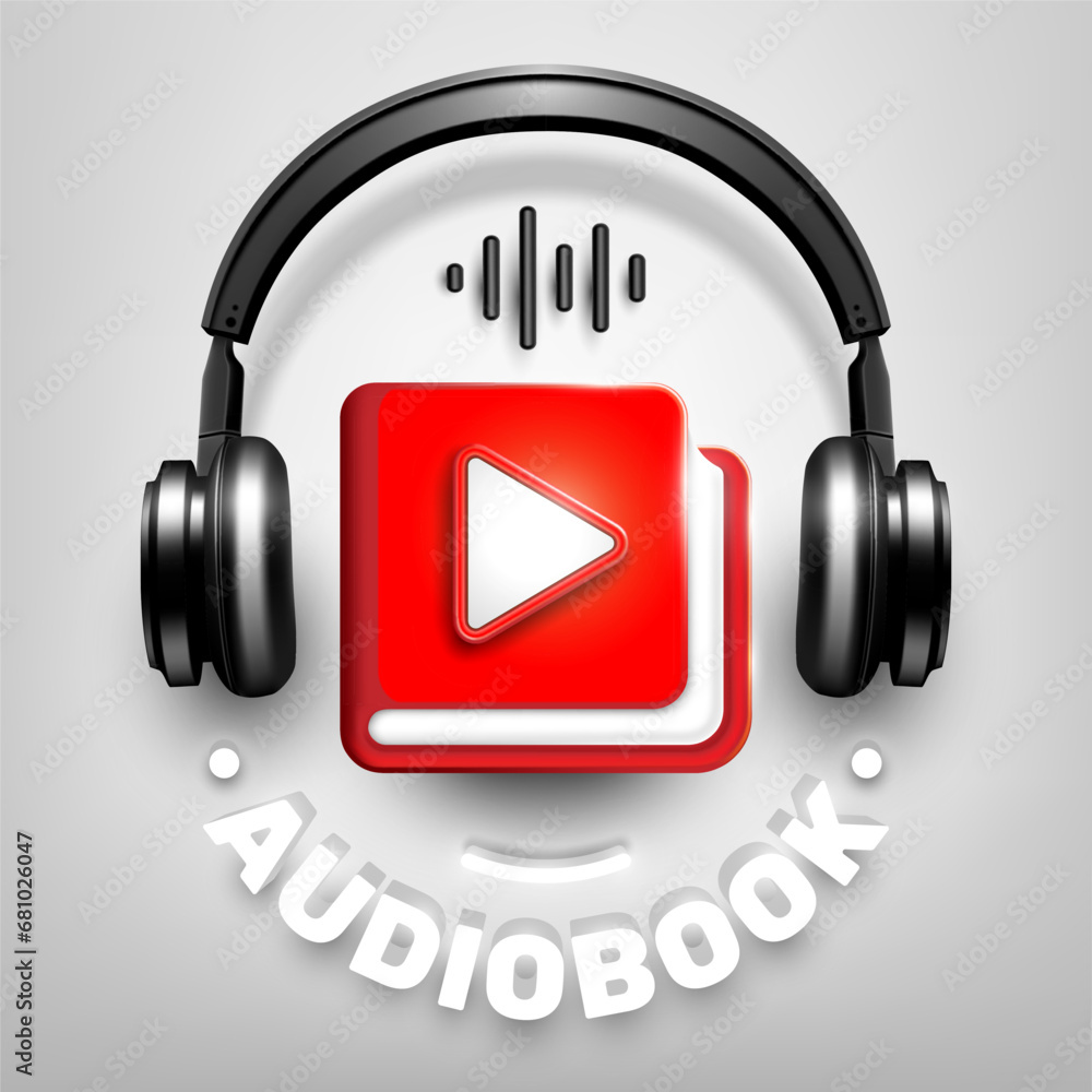 Audiobooks logo, Audiobook online learning 3d app logo, Illustration vector