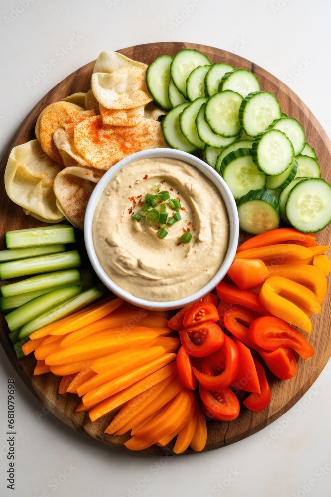 A wooden board featuring an assortment of sliced vegetables