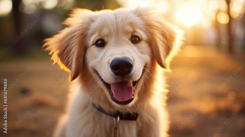 a fluffy golden retriever puppy with big brown eyes and a happy expression