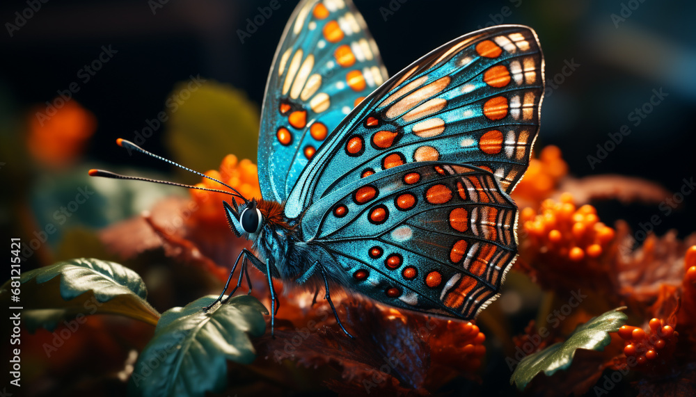 A vibrant butterfly wing showcases nature beauty and fragility generated by AI