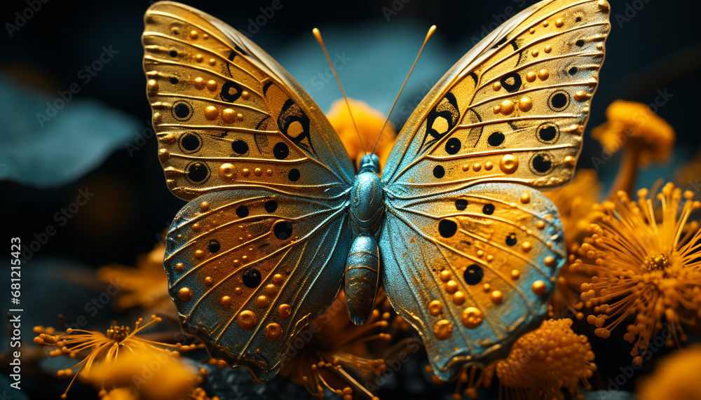 Vibrant butterfly wing showcases nature beauty in multi colored patterns generated by AI