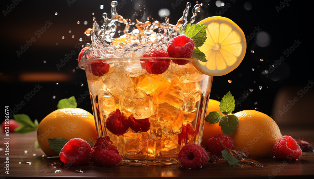 Fresh fruit cocktail, a refreshing summer drink with citrus flavors generated by AI