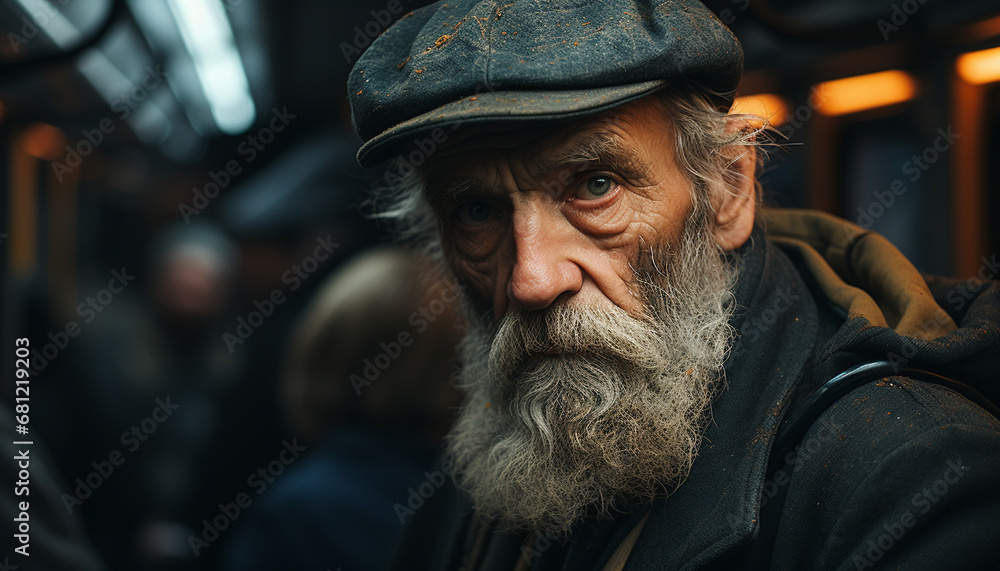 A confident senior man with gray hair looking at camera generated by AI