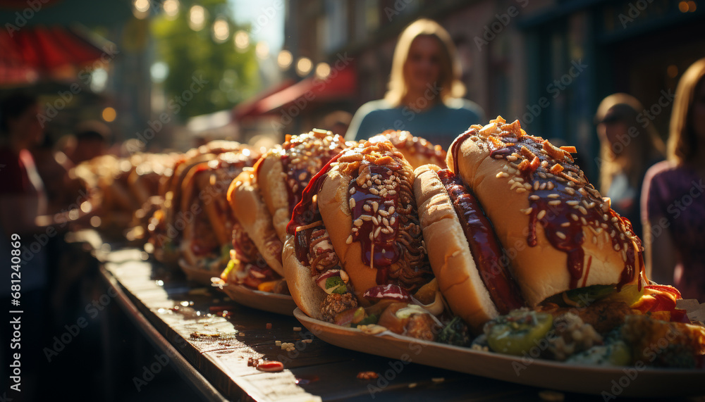 Women enjoying a refreshing outdoor barbecue with grilled meat generated by AI