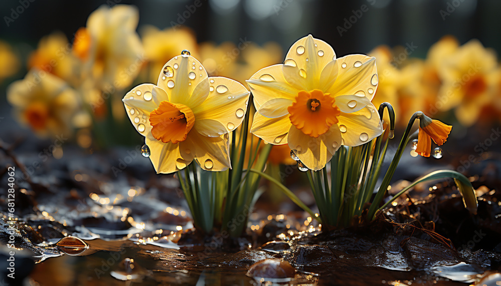 A vibrant yellow daisy blossoms in the tranquil meadow generated by AI