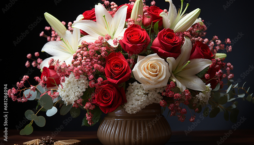 A beautiful bouquet of fresh flowers brings romance and elegance generated by AI