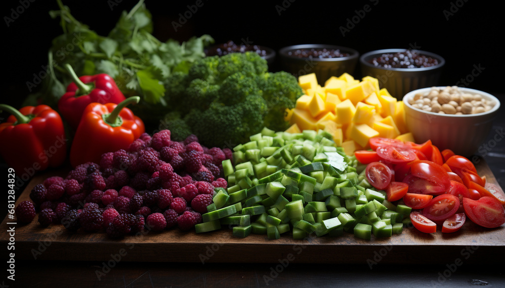 Freshness and variety on a wooden table healthy eating generated by AI