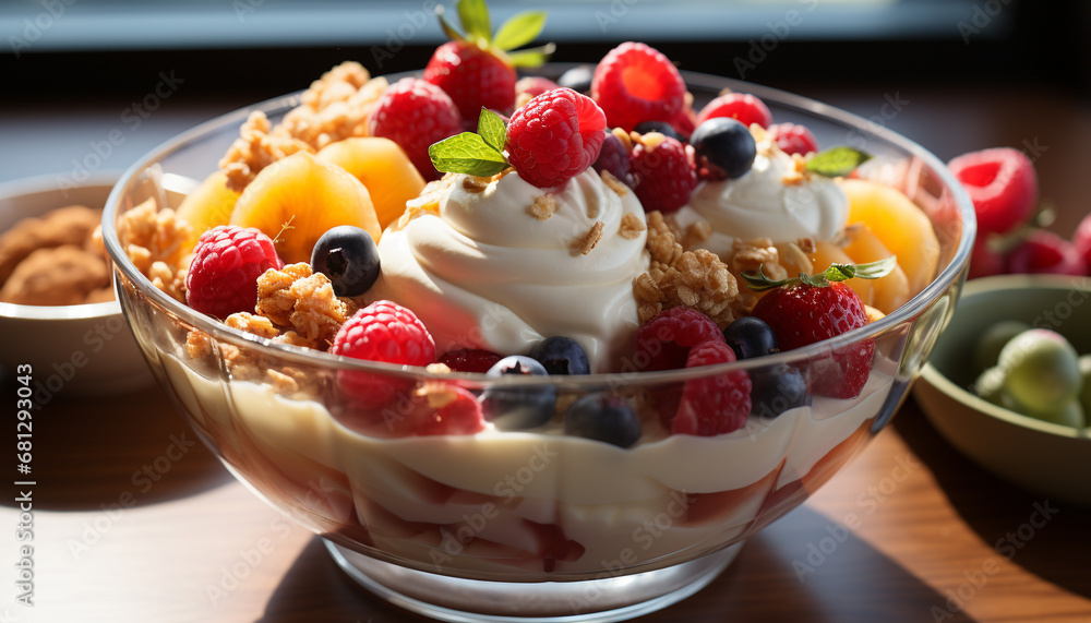 Freshness and sweetness in a healthy yogurt berry parfait generated by AI