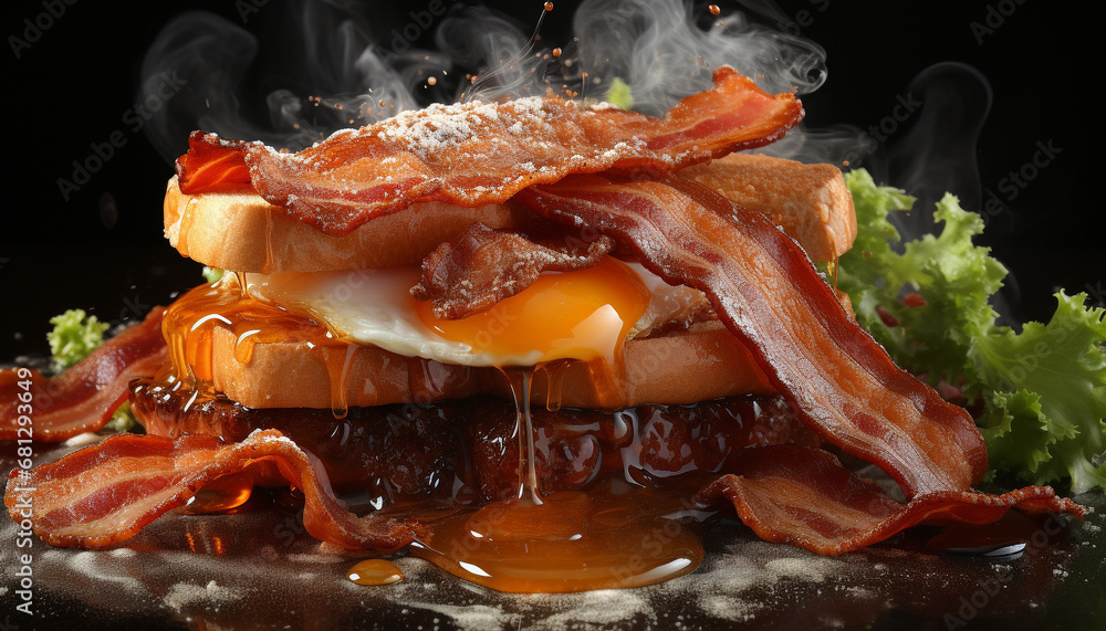 Grilled bacon sandwich, a crispy and indulgent lunch delight generated by AI