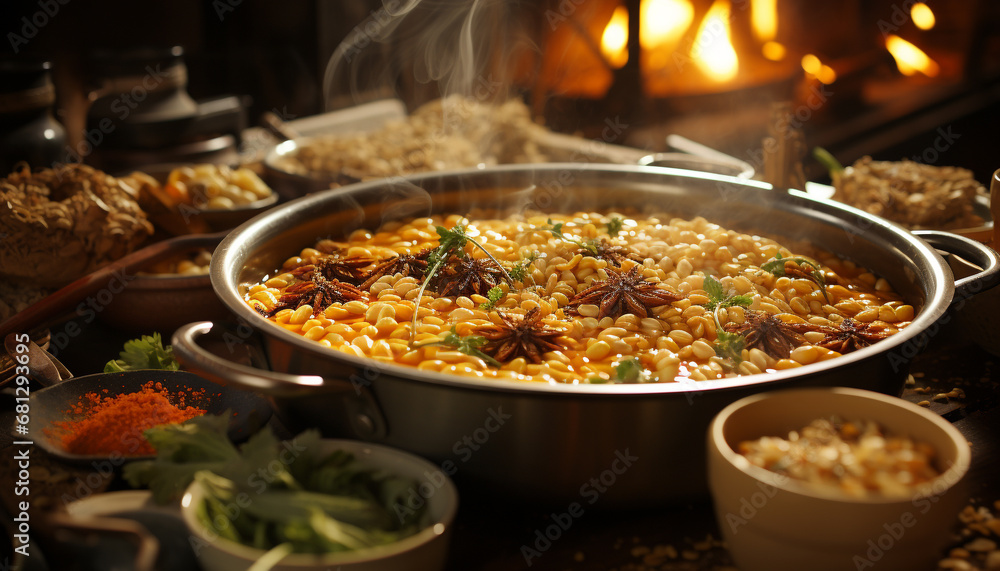 Healthy eating Fresh, cooked vegetable meal on wooden table generated by AI