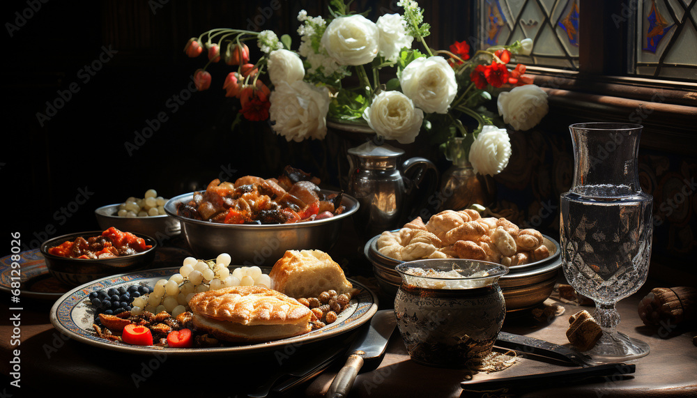 Freshness and nature adorn the gourmet table indoors generated by AI