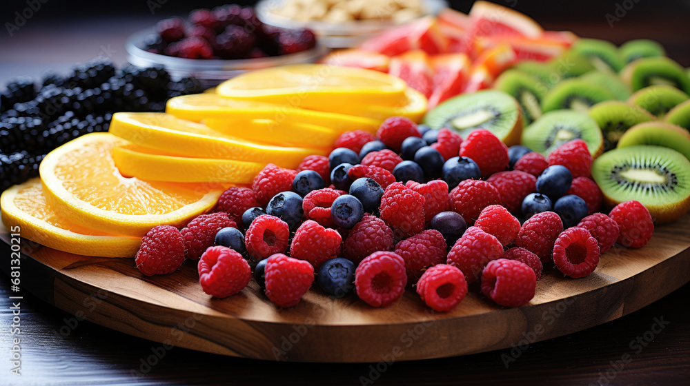 Ingredients fruit in a basket, multiple fruits in one table, fresh fruits.