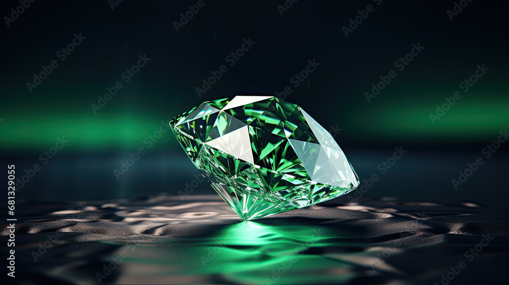 light green Diamond jewel on dark blue background. Beautiful light green gemstone sapphire on a dark background