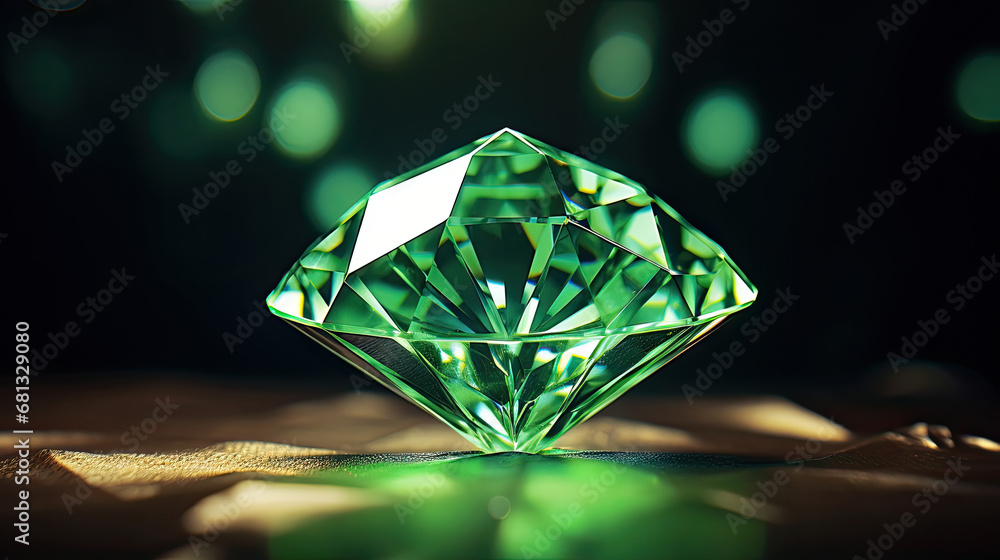 light green Diamond jewel on dark blue background. Beautiful light green gemstone sapphire on a dark background