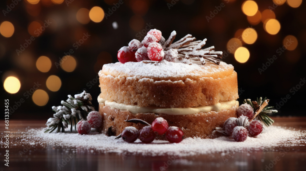 christmas cake with candles and decorations