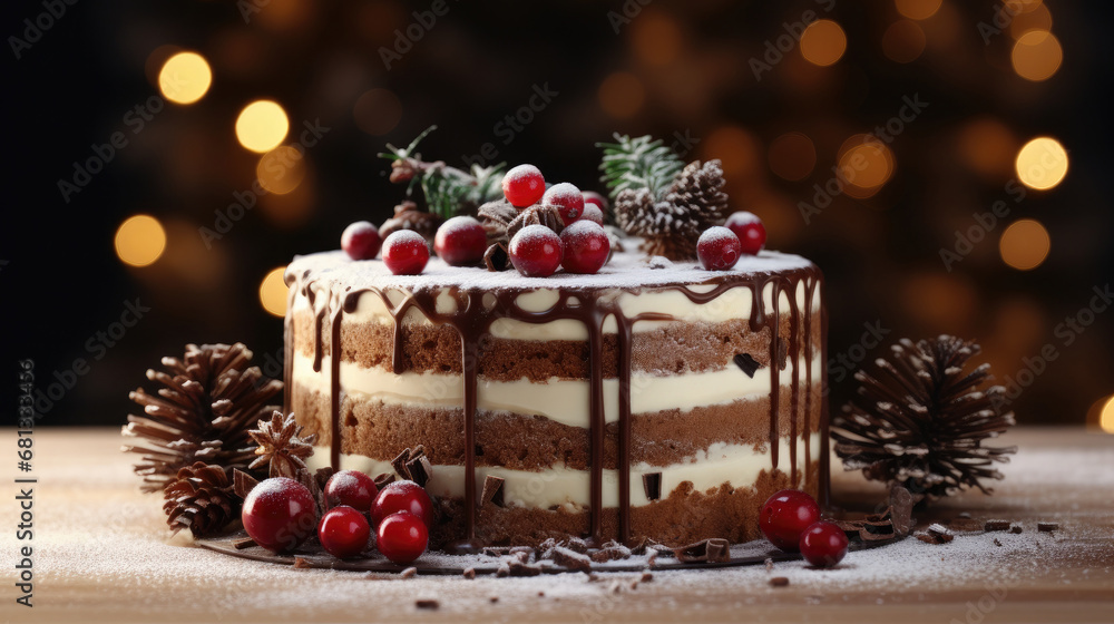 christmas cake with candles and decorations