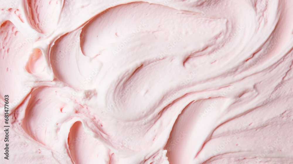 Close-up of ice cream texture. Top view of frozen pink gelato surface. Food background. Generative AI