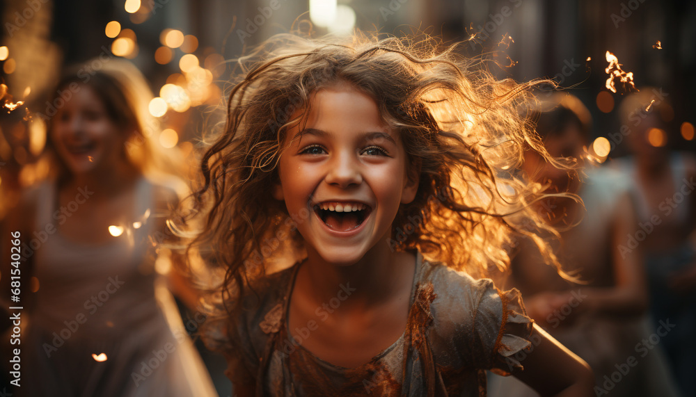 Young women enjoying a carefree night, smiling and laughing together generated by AI