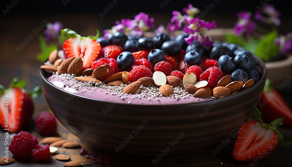 Healthy eating Fresh berry fruit bowl with yogurt and granola generated by AI