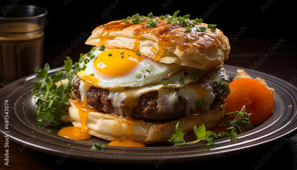 Grilled meat, fresh tomato, melted cheese on a burger generated by AI