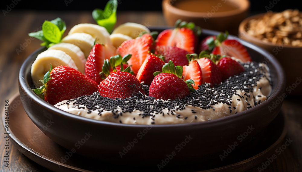 Healthy eating Fresh fruit bowl with yogurt and granola generated by AI