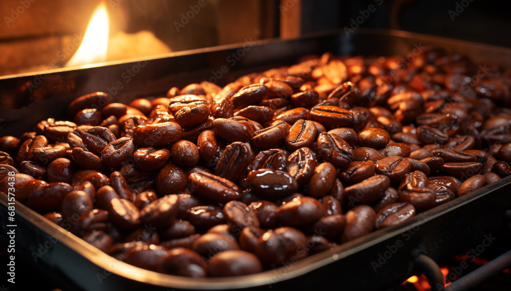 Freshness and heat in the kitchen, cooking gourmet coffee beans generated by AI