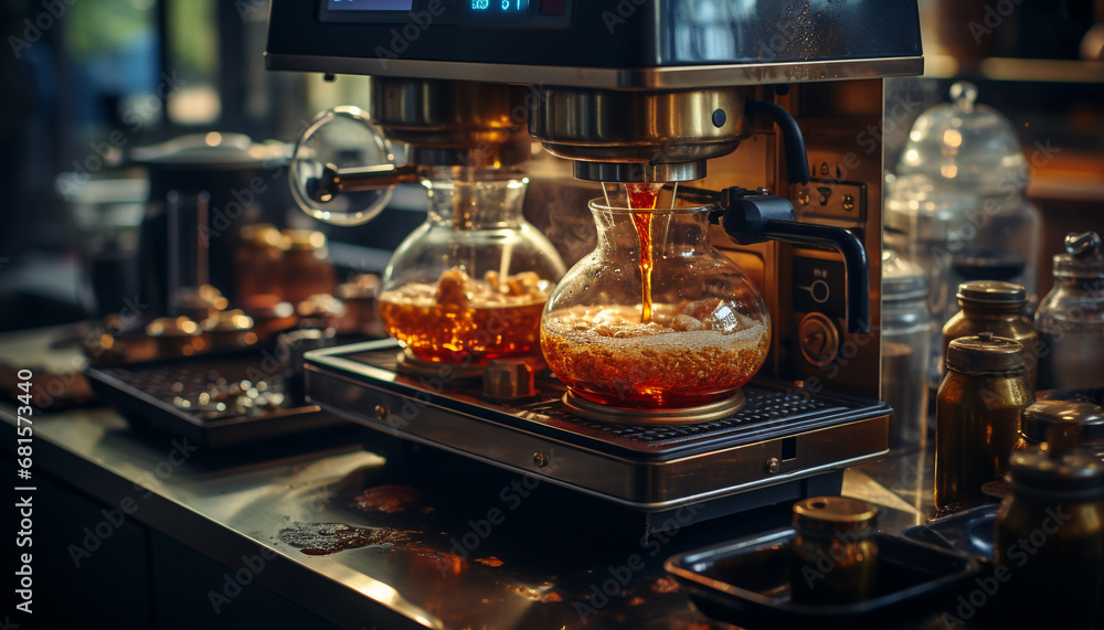 Barista making fresh coffee in a coffee shop generated by AI