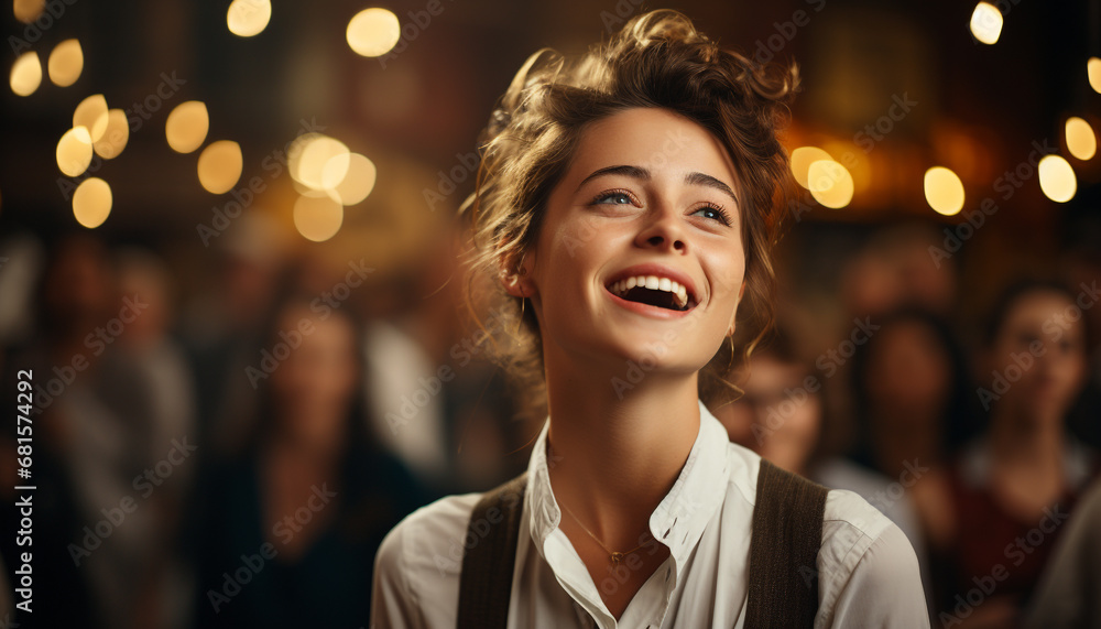 Young women enjoying the nightlife, smiling and laughing in the city generated by AI