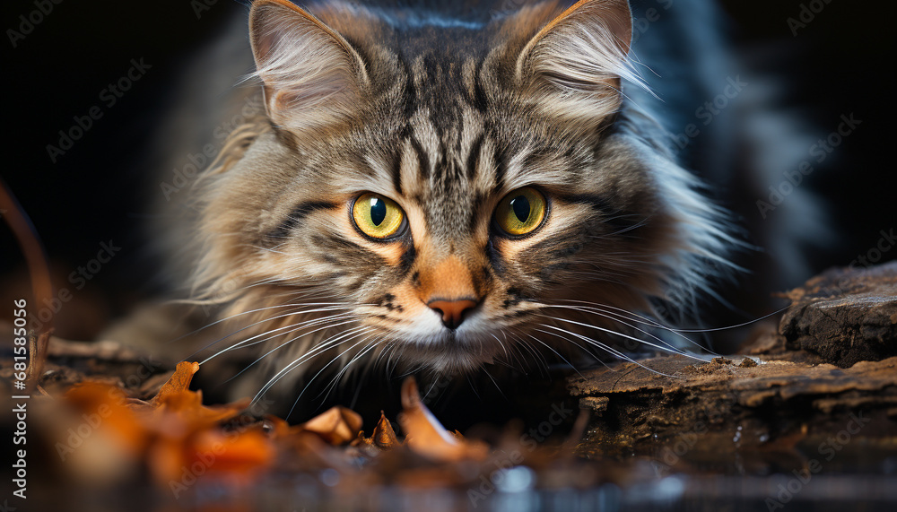 Cute kitten sitting in grass, looking at camera with curiosity generated by AI