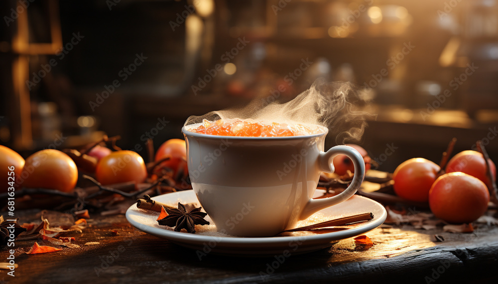 Hot drink on wooden table brings warmth and comfort generated by AI