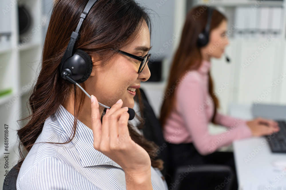 Asian beautiful businesswoman call center working in office corporate. 