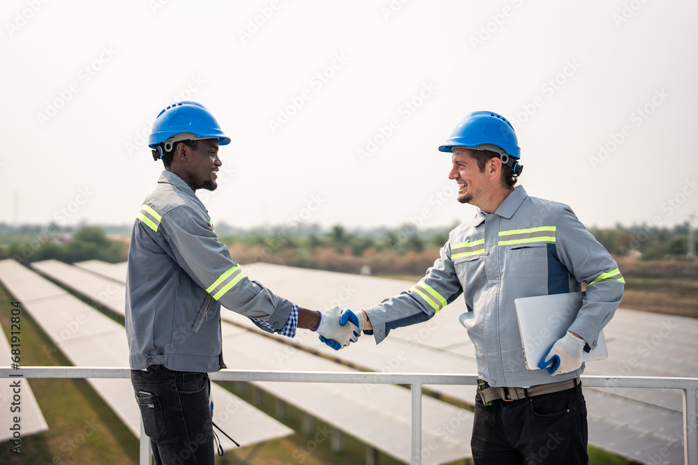 Professional engineer work to maintenance of photovoltaic panel system. 