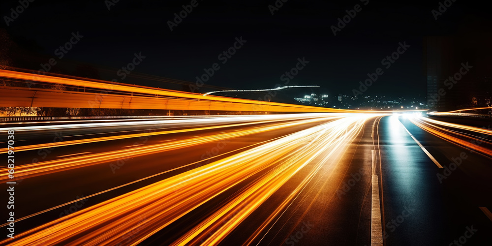 Rush of Twilight: Streaks of Speed. Speed light trails, Colorful glowing swirls. Generative AI