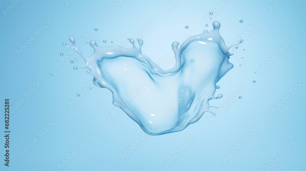 Light blue heart made of cream and water splashes on a light background. Cosmetic love concept. Generative AI