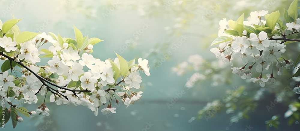 In spring, amidst the beautiful garden, the white blossoms on the apple tree danced in harmony with the green leaves, creating a stunning display of natures beauty.