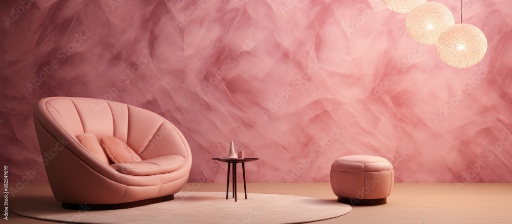 In a luxurious fashion store, the abstract design of the pink leather wallpaper contrasted beautifully with the texture of the animal skin furniture, creating a sophisticated and nature-inspired