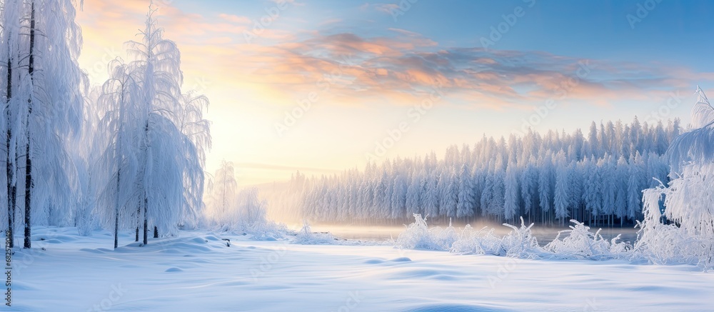 In the heart of Nuuksio, a breathtaking winter landscape unfolds as the sky blanketed with snowflakes illuminates the majestic trees lining the road, casting a soft light on the glistening white