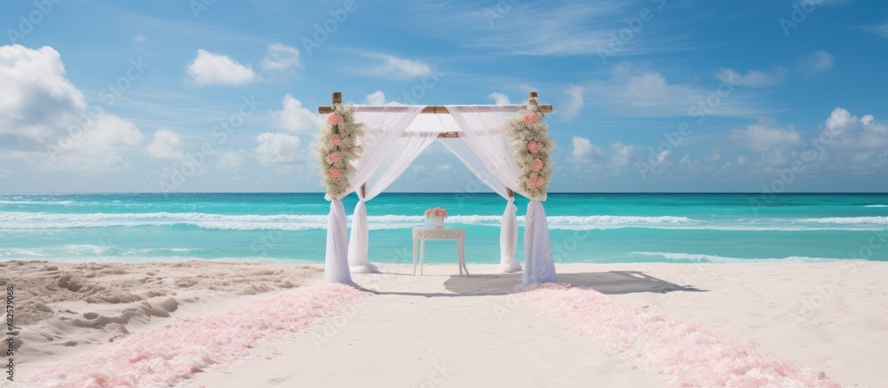 As the sun radiated its warm rays down on the white sandy beach, the picturesque landscape of the tropical paradise set the stage for a breathtaking summer wedding ceremony. With the gentle sound of