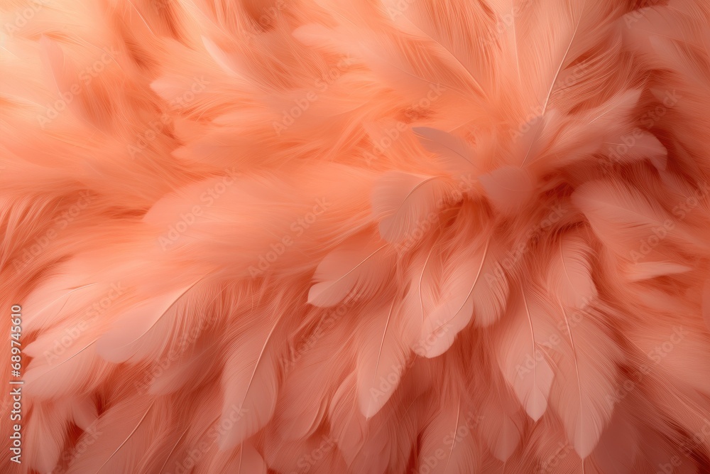 An abstract background of fluffy peach fuzz feathers that are delicate and dreamy in texture. Color 