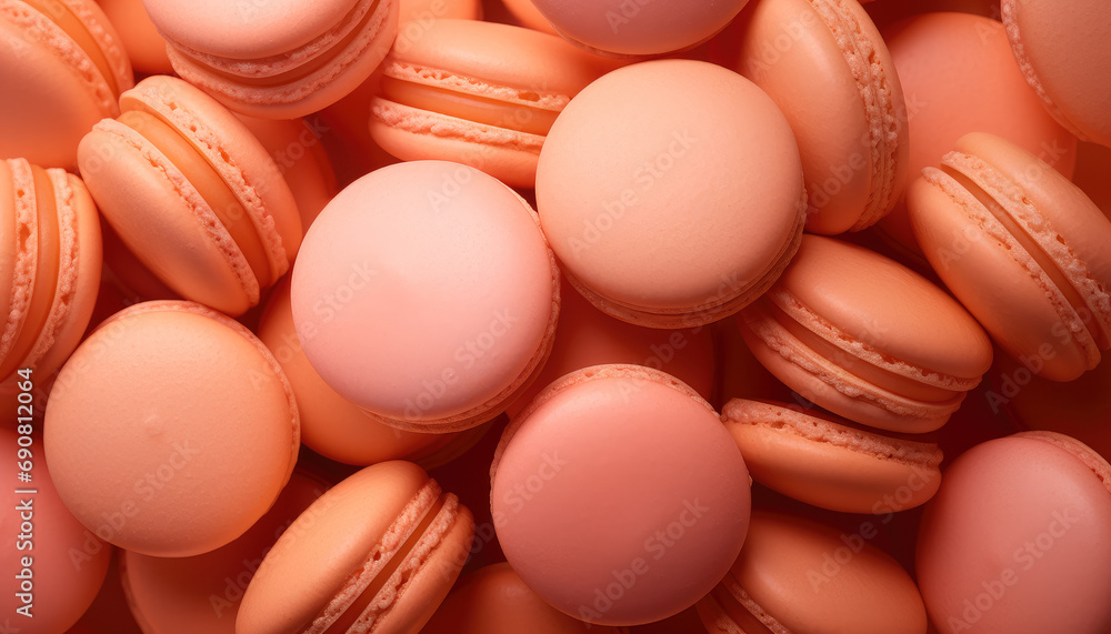 A pile of macarons sitting on top of each other.  peach fuzz  color of the year  2024 